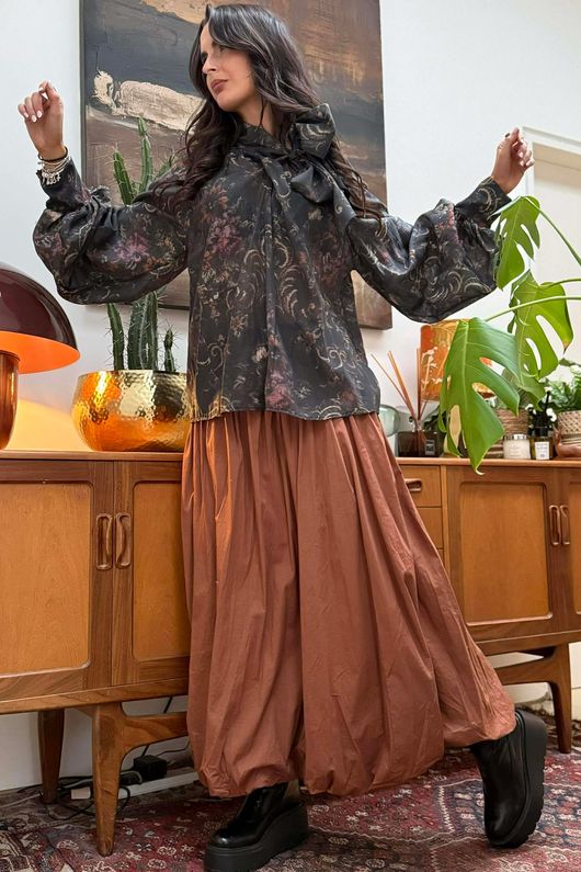 Zeta Otto Tapestry Neck Tie Blouse /6=